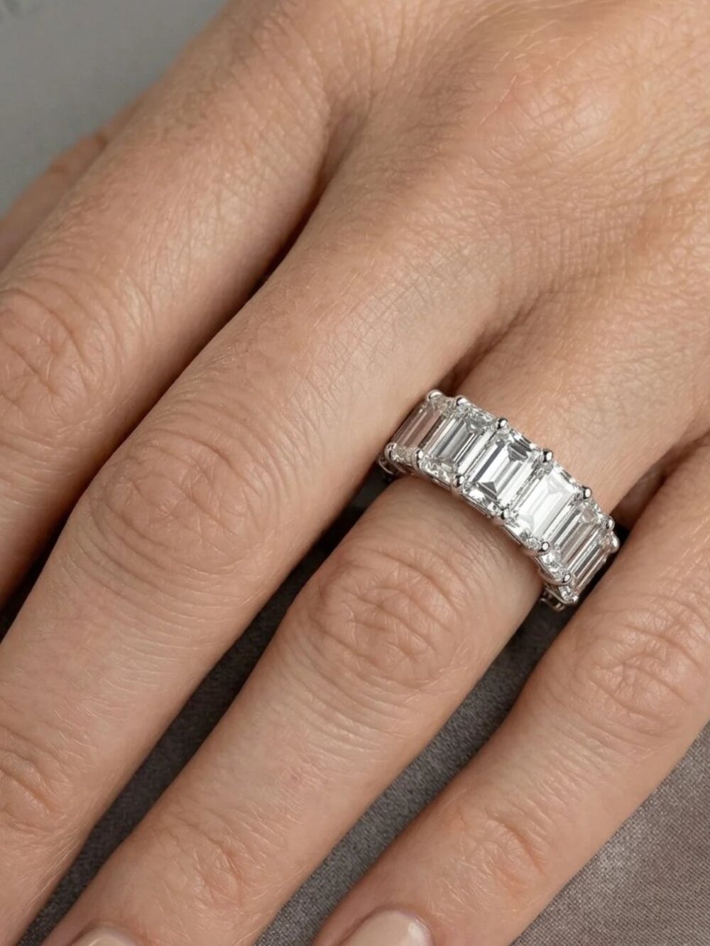 Emerald Cut Diamond 14K (18K Custom) White Gold Eternity Ring - Picture 4 of 4